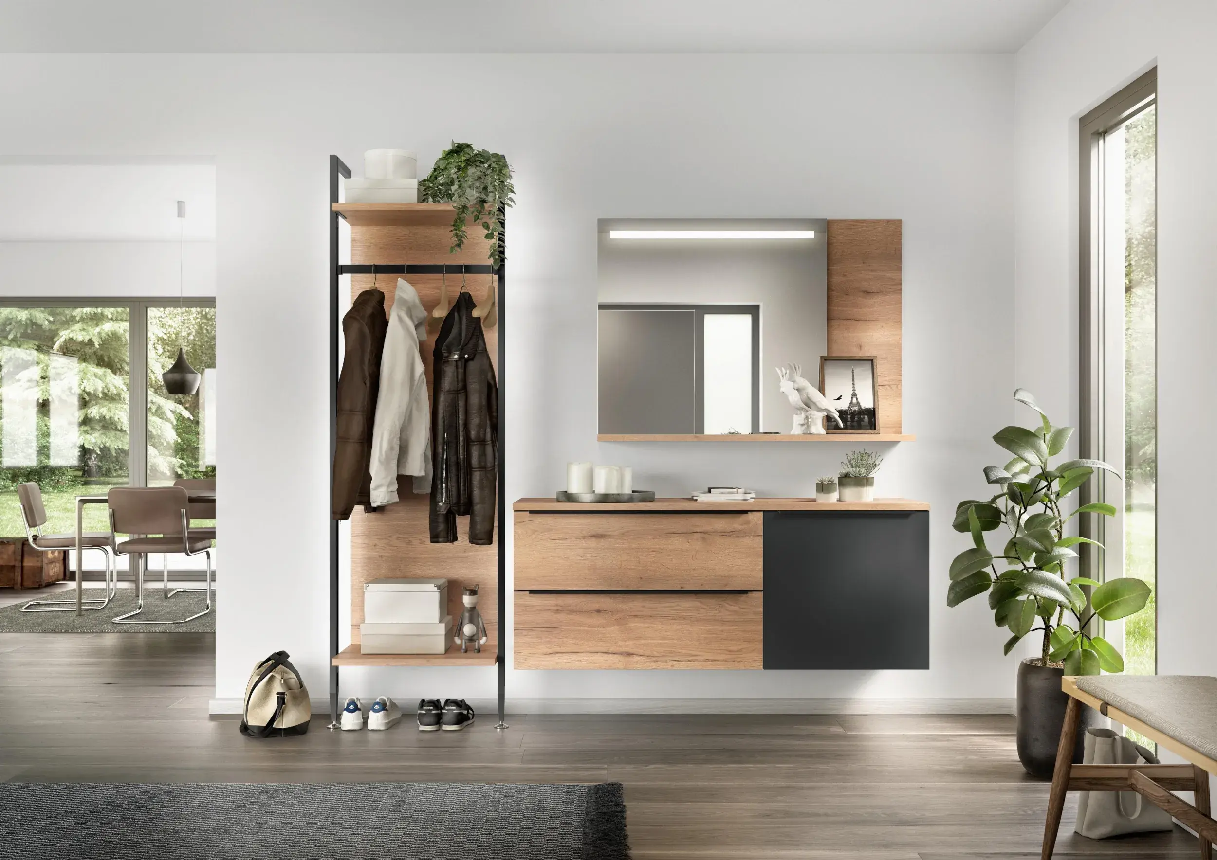 Flur Garderobe Nobilia Sideboard Schränke Holzoptik anthrazit